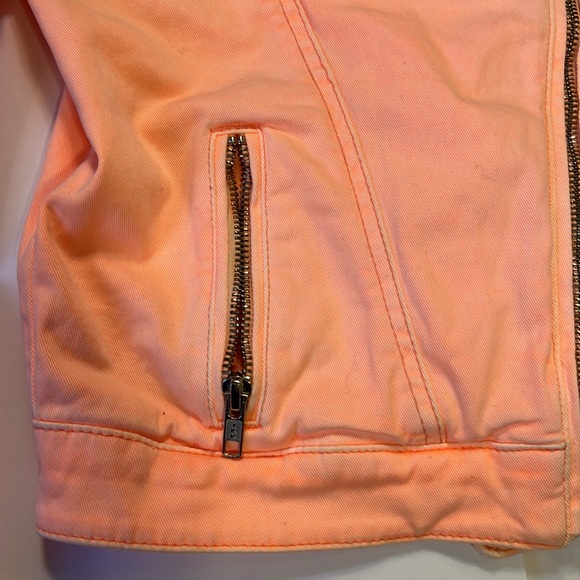Topshop Moto Cropped Jacket Size 4 Tangerine Peach Fuzz - Picture 3 of 13